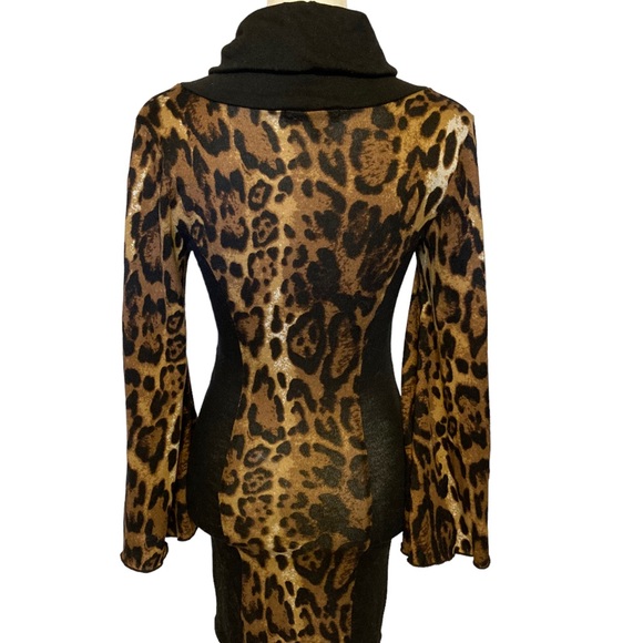 Da Nicci long sleeve, leopard print dress with loose cowl neck. Above the knee. - Picture 2 of 8